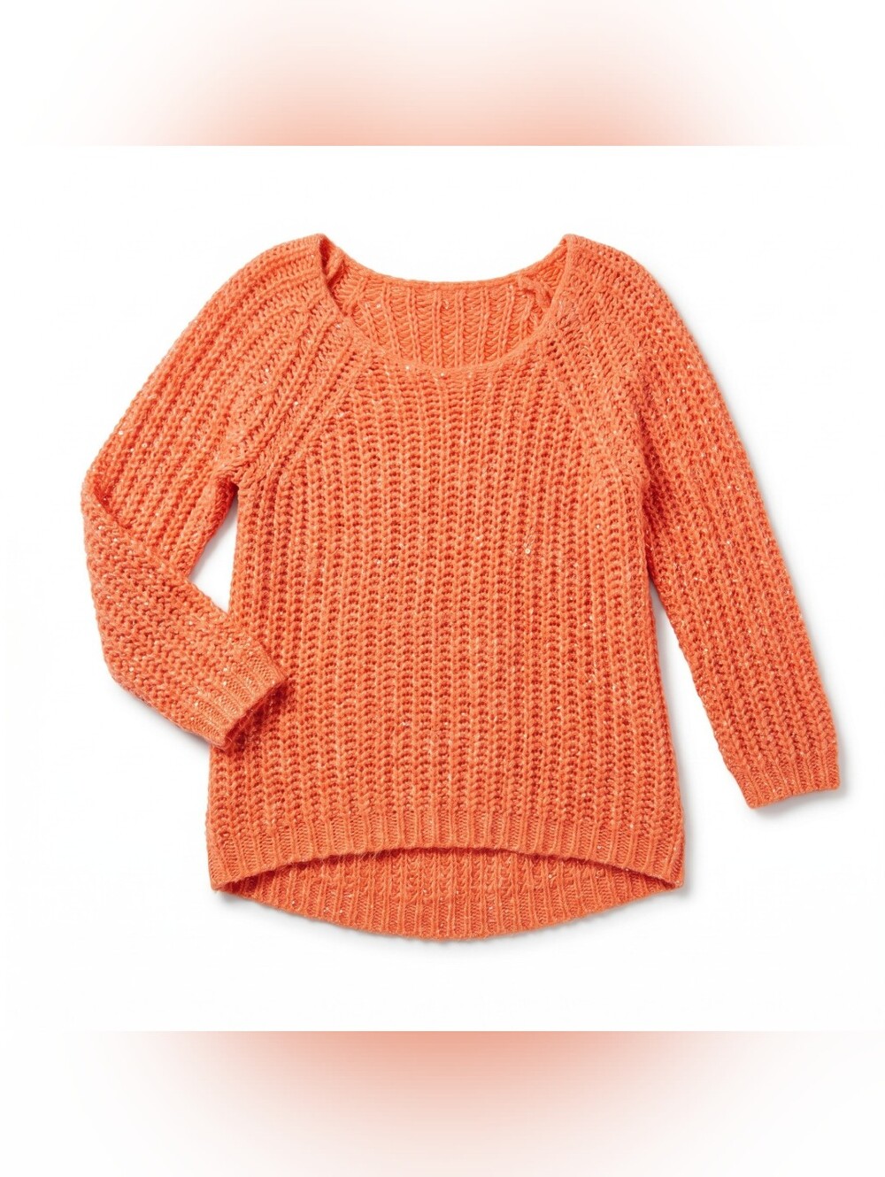 Knitted & Knotted Orange Sequin Chunky Knit Sweater Size L Anthropologie